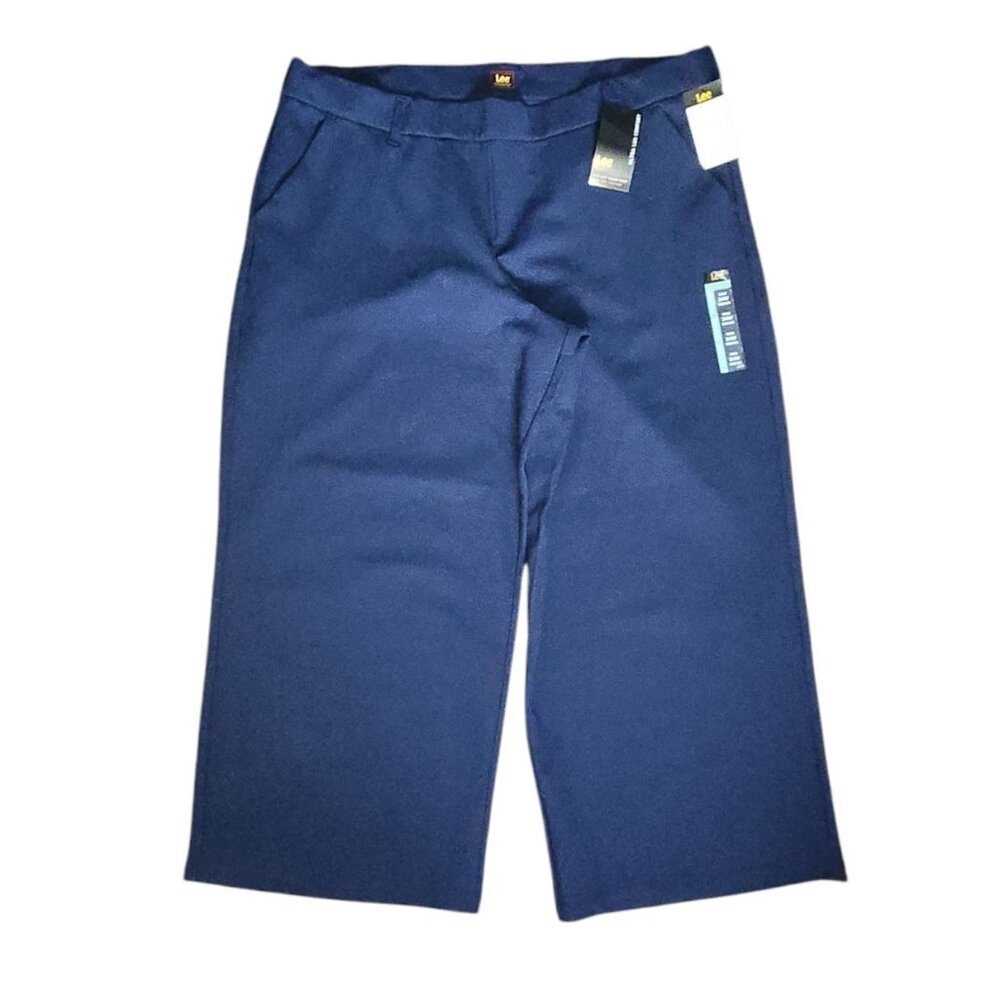 Lee Pants Womens Plus Size 24W Solid All Blue Pull‎ On Any Wear Wide Leg New NWT